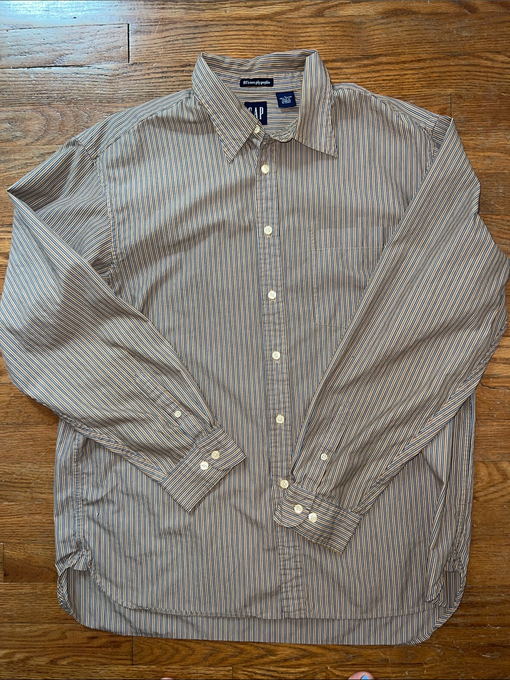 Gap Men’s Long-Sleeve Striped Button-Up Shirt - Brown/Blue 8o’s 2 Ply Poplin